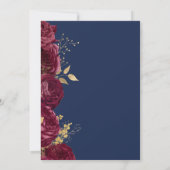 Burgundy Gold Floral Script Navy Save the Date Aankondiging (Achterkant)