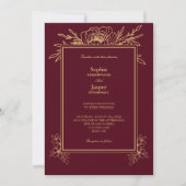Burgundy Gold Floral Simple Faire-part de mariage (Devant)