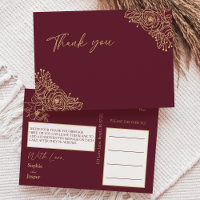 Burgundy Gold Floral Weddenschap Bedankt Briefkaar