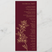 Burgundy Gold Floral Wedding Flat-programma Programma (Achterkant)