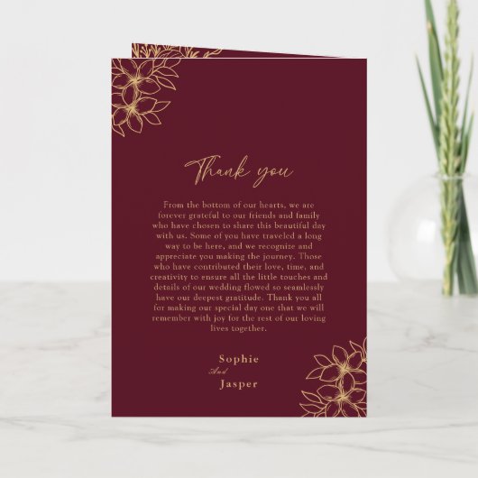 Burgundy Gold Floral Wedding Folded Program Programma (Achterkant)
