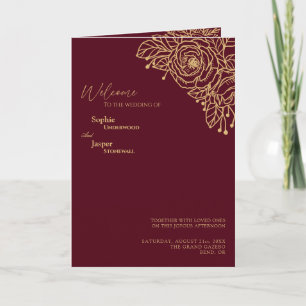 Burgundy Gold Floral Wedding Folded Program Programma