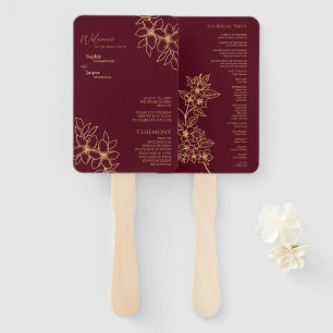 Burgundy Gold Floral Wedding Program Fan Handwaaier