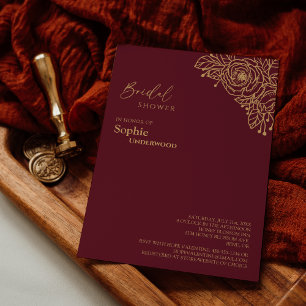 Burgundy Gold Floral Wedding Vrijgezellenfeest Kaart