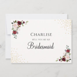 Burgundy Gold Foil Floral Bridesmaid proposal Kaar