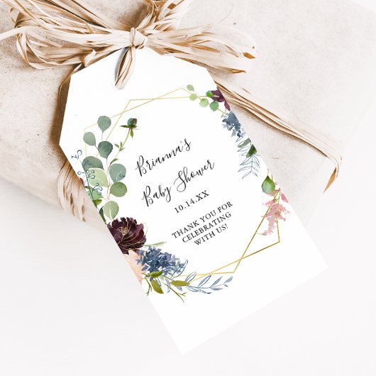 Burgundy Gold Geometric Baby shower Cadeaulabel