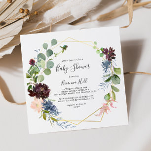 Burgundy Gold Geometric Baby shower Kaart