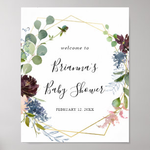 Burgundy Gold Geometric Baby shower Welkom Poster