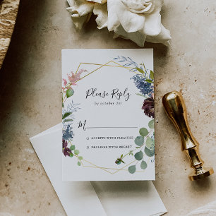 Burgundy Gold Geometric RSVP Kaartje