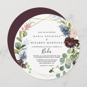 Burgundy Gold Geometric Spain Weddenschap Kaart