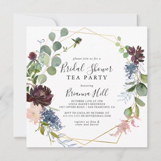 Burgundy Gold Geometric Vrijgezellenfeest Tea Part Kaart (Voorkant)