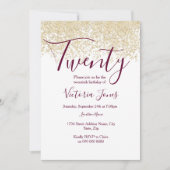 Burgundy Gold Glitter 20ste verjaardag Uitnodiging (Voorkant)