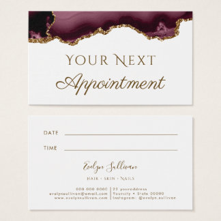 burgundy gold glitter agate Appointment Card Visitekaartje
