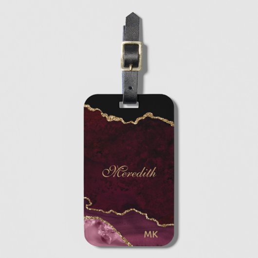 Burgundy Gold Glitter Agate - Gepersonaliseerd Bagagelabel (Voorkant (verticaal))