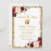 Burgundy Gold Glitter Bridal Tea Party Invite B Kaart (Voorkant)
