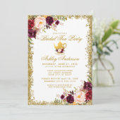 Burgundy Gold Glitter Bridal Tea Party Invite B Kaart (Staand voorkant)
