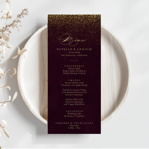 Burgundy Gold Glitter Calligraphy Dinner Menu