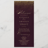 Burgundy Gold Glitter Calligraphy Wedding Programm Programma (Voorkant)