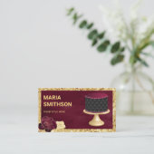 Burgundy Gold Glitter Custom Tufted Cake Bakery Visitekaartje (Staand voorkant)