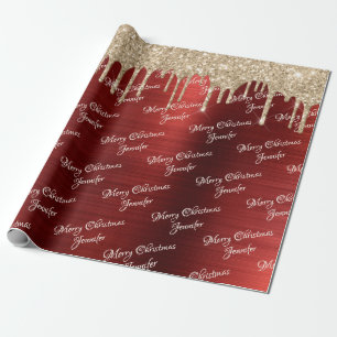  Burgundy Gold Glitter Driving kerstnaam Cadeaupapier