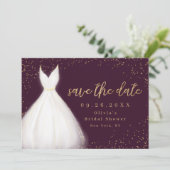 Burgundy Gold Glitter Elegant Dress Save Date Save The Date (Staand voorkant)