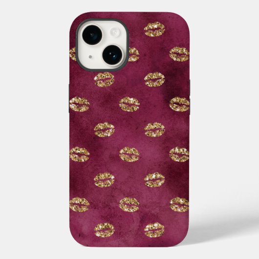 Burgundy Gold Glitter Kisses Lips Case-Mate iPhone Case (Achterkant)
