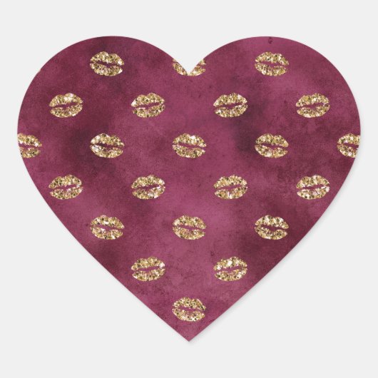 Burgundy Gold Glitter Kisses Lips Hart Sticker (Voorkant)