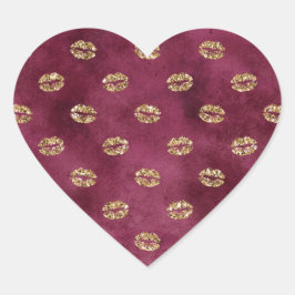 Burgundy Gold Glitter Kisses Lips Hart Sticker