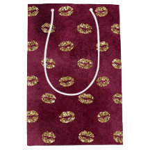 Burgundy Gold Glitter Kisses Lips