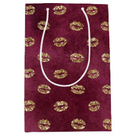 Burgundy Gold Glitter Kisses Lips Medium Cadeauzakje