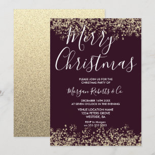 Burgundy & Gold Glitter Merry Kerstparty Kaart
