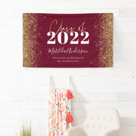 Burgundy gold glitter script class van afstuderen spandoek