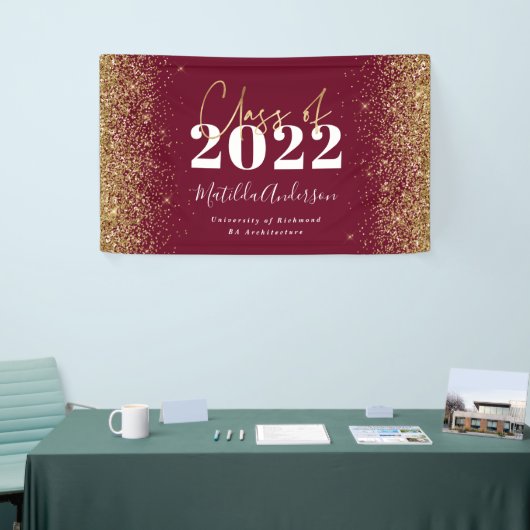 Burgundy gold glitter script class van afstuderen spandoek (Beurs)