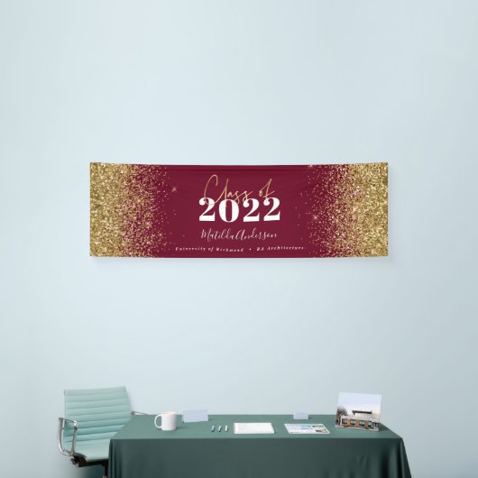 Burgundy gold glitter script class van afstuderen spandoek (Beurs)