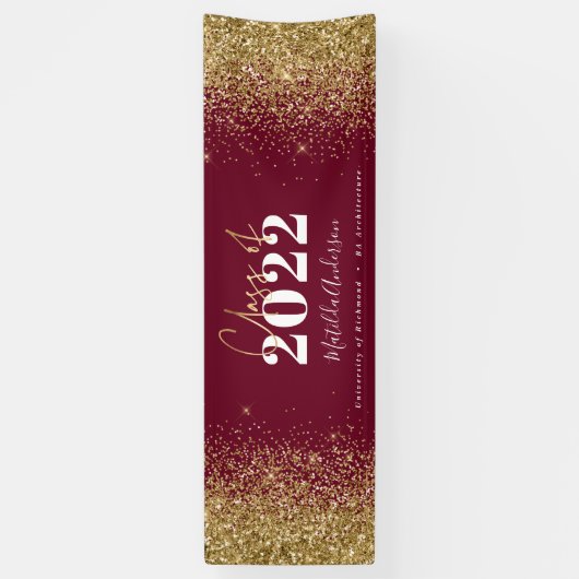 Burgundy gold glitter script class van afstuderen spandoek (Verticaal)