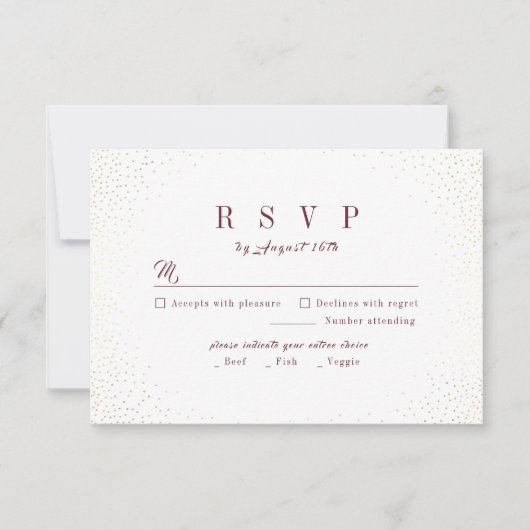 Burgundy Gold Glitter Simple Monogram bruiloft RSVP Kaartje (Voorkant)