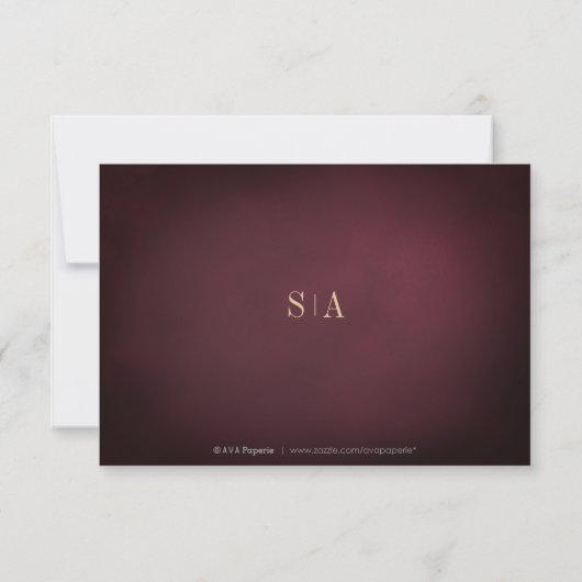 Burgundy Gold Glitter Simple Monogram bruiloft RSVP Kaartje (Achterkant)
