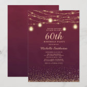 Burgundy Gold Glitter String Lights Formal 60th Kaart (Voorkant / Achterkant)
