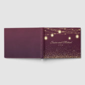 Burgundy Gold Glitter String Lights Wedding Gastenboek (Volledig)