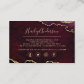 Burgundy & Gold Glitter Waterverf Gilded Agate Visitekaartje (Achterkant)