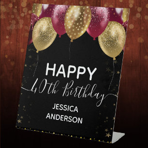 Burgundy Gold Happy Birthday Pedestal Sign Reclamebord Met Voetstuk