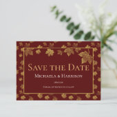 Burgundy & Gold Leaf Enregistrer la carte Date (Debout devant)