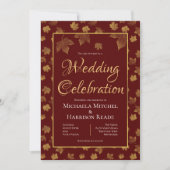 Burgundy & Gold Leaf Wedding Celebration Kaart (Voorkant)