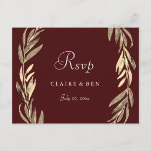 Burgundy Gold Leaf Wreath Wedding RSVP Briefkaart