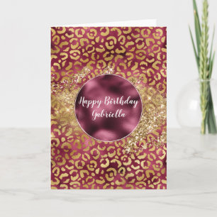 Burgundy Gold Leopard print Glitzy Glitter Kaart