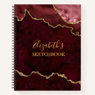 Burgundy Gold Marble Agate Geode Sketchbook Notitieboek