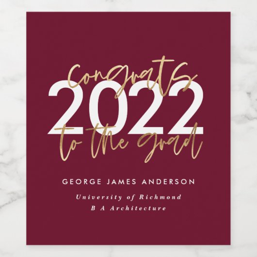 burgundy gold modern script stijlvol afstuderen wijn etiket (Enkel label)