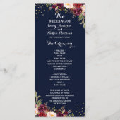 Burgundy Gold Navy Confetti Floral Wedding Program Programma (Voorkant)