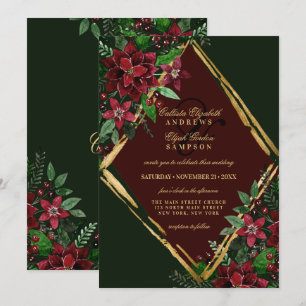 Burgundy Gold Poinsettia Floral Waterverf Wedding Kaart