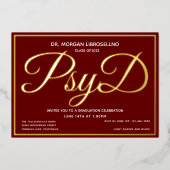 Burgundy Gold PsyD Afstuderen Folie Uitnodiging (Voorkant)